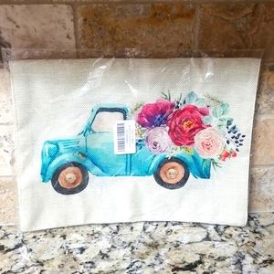 Welcome Home Floral Truck Burlap Garden Flag